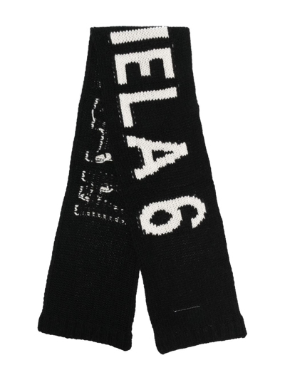 Mm6 Maison Margiela Logo-print Knit Scarf In Black