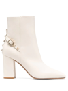 Valentino Garavani Rockstud 90mm Ankle Boots In Light Ivory