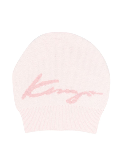 Kenzo Babies' Logo-knit Beanie Hat In Pink