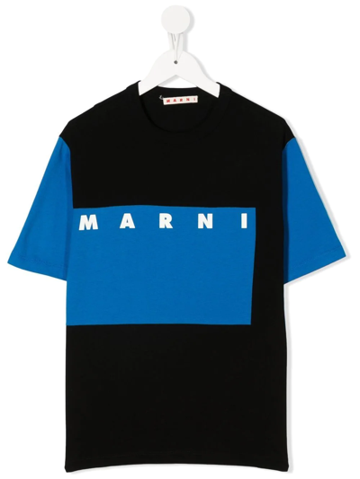 Marni Teen Logo-print Colour-block T-shirt In Black