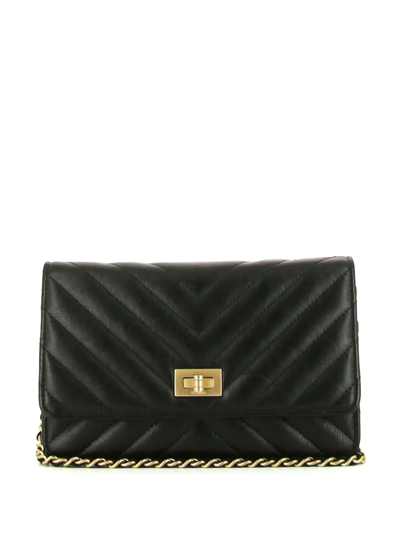 Pre-owned Chanel 2021 V-stitch Wallet On Chain In Black