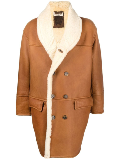 Pre-owned A.n.g.e.l.o. Vintage Cult 1990s Sheepskin Double-breasted Coat In Brown