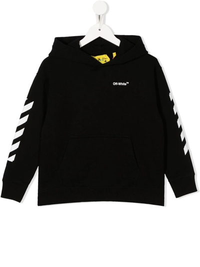 Off-white Kids' Logo-print Cotton Hoodie In Black