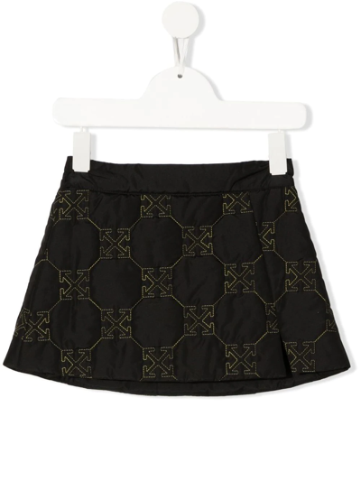 Off-white Kids' Embroidered-logo Flared Skirt In Black Yellow