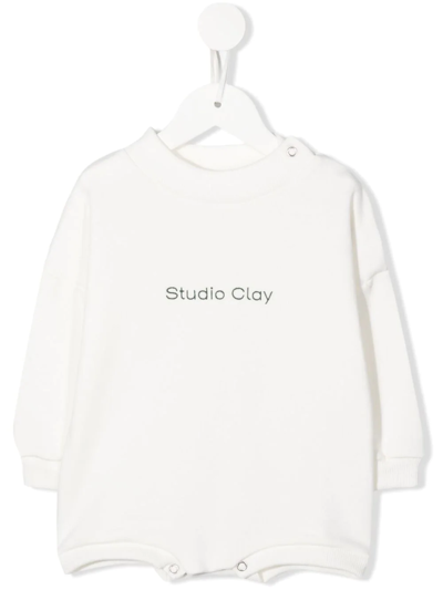 Studio Clay Babies' Logo-print Organic-cotton Romper In White