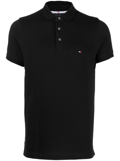 Tommy Hilfiger Embroidered-logo Polo Shirt In Black