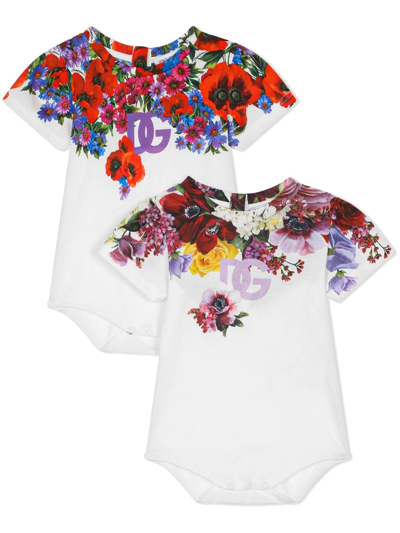 Dolce & Gabbana Babies' Floral-print Body Set In White