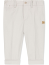 Dolce & Gabbana Logo-plaque Tailored Trousers In Neutrals