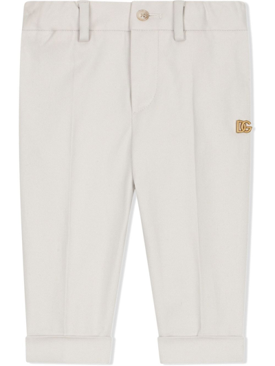 Dolce & Gabbana Babies' Logo-plaque Tailored Trousers In Neutrals