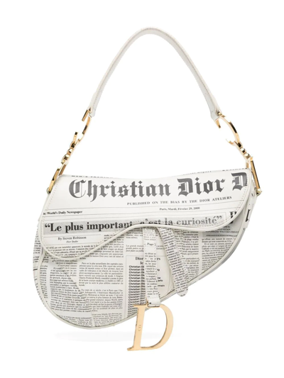 Pre-owned Dior 2000  Newspaper Saddle Shoulder Bag In White