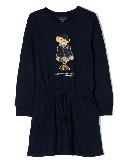 Ralph Lauren Kids' Logo-print Long-sleeve Dress In Blue