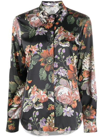 Vivetta Floral-print Long-sleeve Shirt In Black