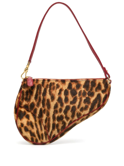 Pre-owned Dior 2004  Mini Leopard Saddle Shoulder Bag In Brown