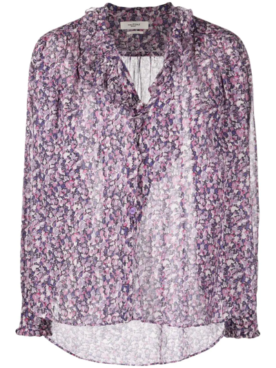 Isabel Marant Étoile Ruffle-detail Floral-print Blouse In Purple