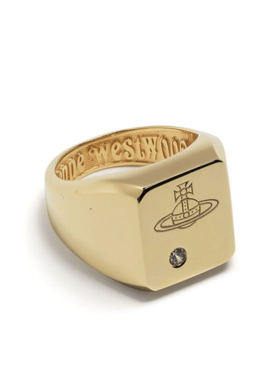 Vivienne Westwood Engraved Orb Logo Ring In Gold