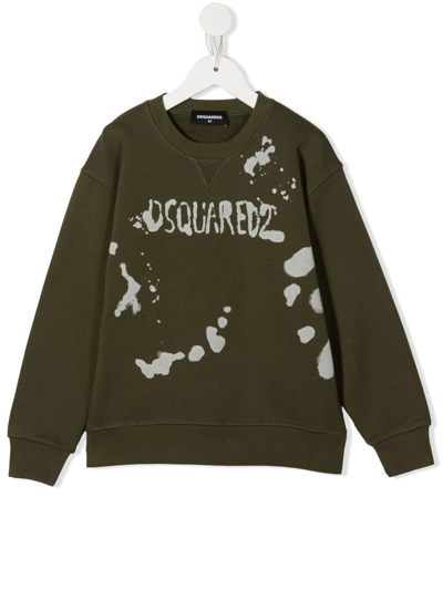 Dsquared2 Teen Logo-print Cotton Sweatshirt In Verde