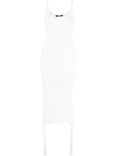 Balmain Ribbed Sleeveless Midi Dress In White