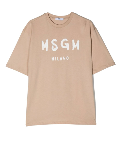 Msgm Teen Logo-print T-shirt In Neutrals