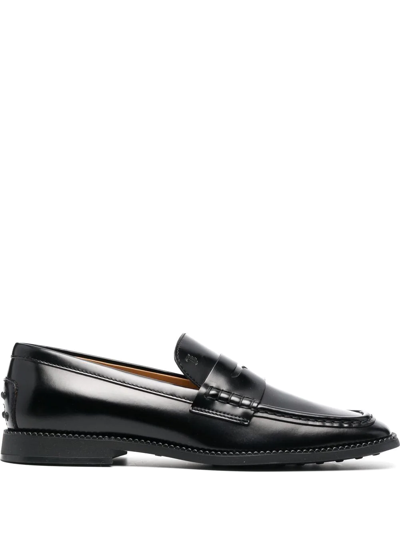 Tod's Square-toe Penny Loafers In Black