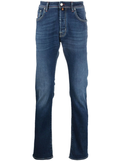 Jacob Cohen Straight-leg Contrast-stitch Jeans In Blue