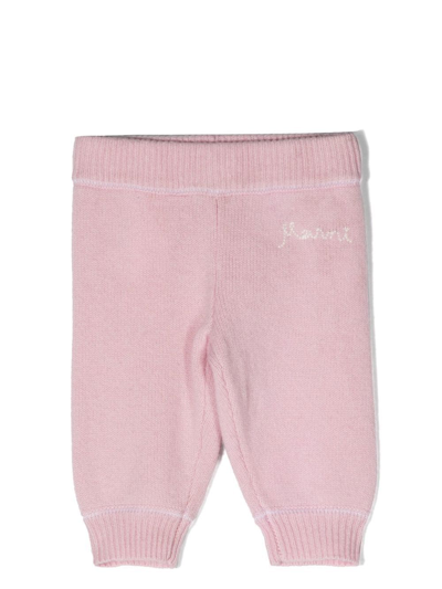 Marni Babies' Embroidered-logo Knitted Trousers In Pink