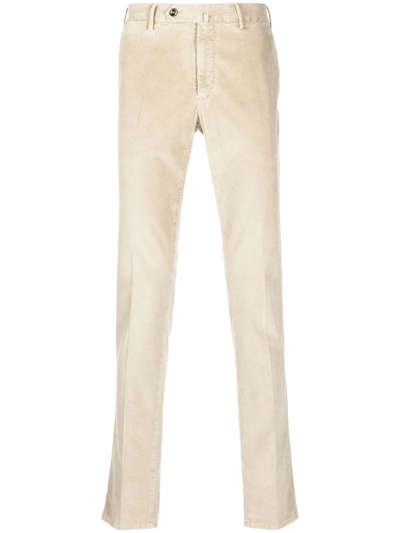 Pt Torino Fine Ribbed Straight-leg Trousers In Neutrals