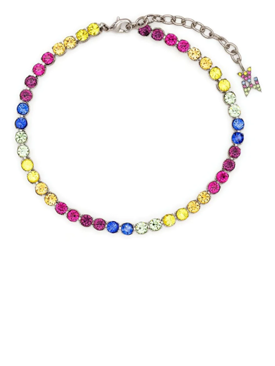 Amina Muaddi Multicoloured Crystal Tennis Anklet In Rainbow Crystals & Silver Base