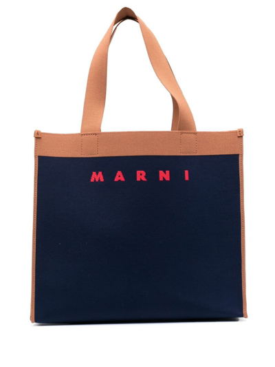 Marni Logo-jacquard Shoulder Bag In Blue