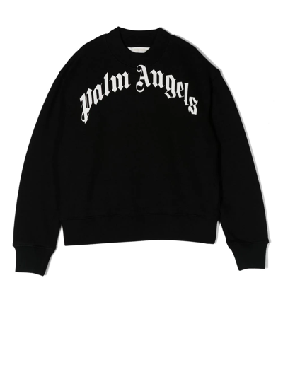 Palm Angels Kids' Logo-print Crew-neck Sweatshirt In Black