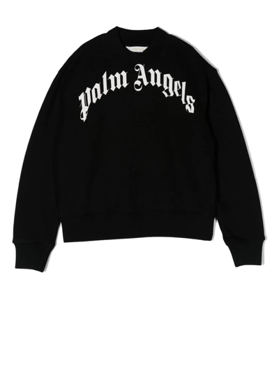 Palm Angels Kids' Logo印花圆领卫衣 In Black