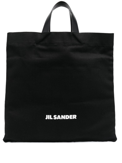 Jil Sander Black Square Flat Shopper Tote