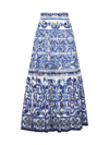Dolce & Gabbana Printed Light Cotton Poplin Long Skirt In Tris Maioliche F Bco