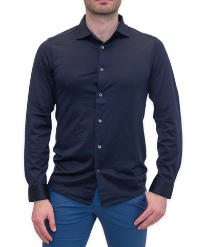 Emporio Armani Curved Hem Buttoned Shirt In Blue