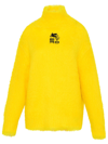 Etro Womans Turtleneck Sweater In Yellow Mohair Blend With Cube Logo In Giallo