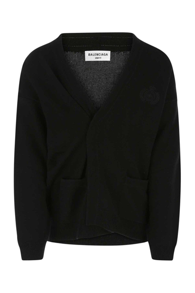 Balenciaga Embroidered-detail Knit Cardigan In Black