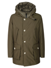 Woolrich Army Green Cotton Blend Down Jacket In Dark Green