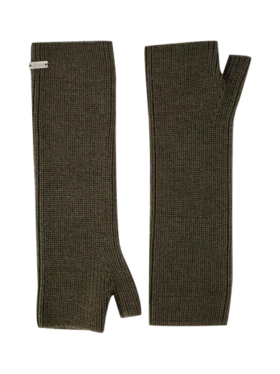 Herno Wool Blend Knitted Gloves In Militar Green