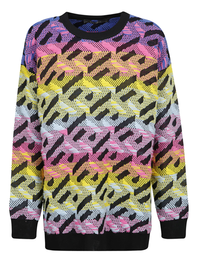 Versace La Greca Rainbow Monogram Wool Blend Sweater In Print