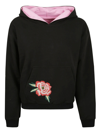 Kenzo Black Floral Embroidery Hoodie Double Face In Black