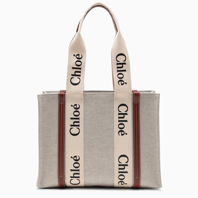 Chloé Midi Shopping Bag Crafted In Cotton Canvas In Brown