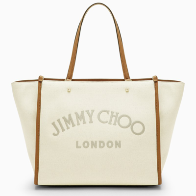 Jimmy Choo Varenne Tote In Natural Cotton In Pink