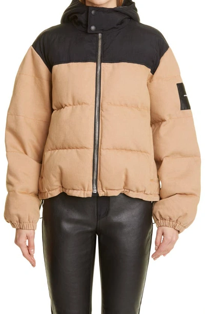 Alexander Wang Hooded Shell-trimmed Quilted Padded Cotton-twill Jacket In Khaki