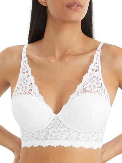 Maidenform Women's Pure Comfort Stretch Lace Longline Wireless Bralette Dm201c In White