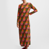 La Doublej Floral Striped-print Long-sleeve Maxi Swing Dress In Orange Gerber