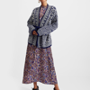 La Doublej Cozy Belted Floral-jacquard Merino Cardigan In Navy