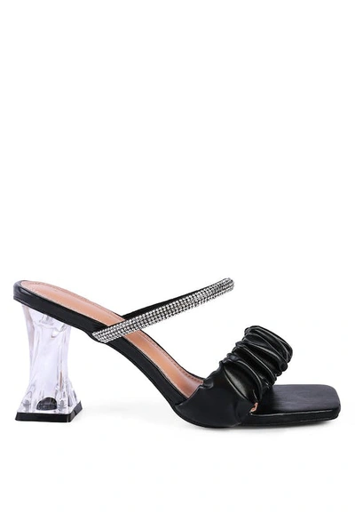 London Rag Date Look Clear Heel Rhinestone Sandals In Black