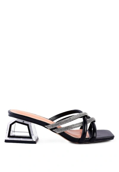 London Rag Parisian Cut Out Heel Diamante Sandals In Black