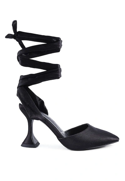 London Rag Fonda Mid Heel Tie Up Satin Sandals In Black