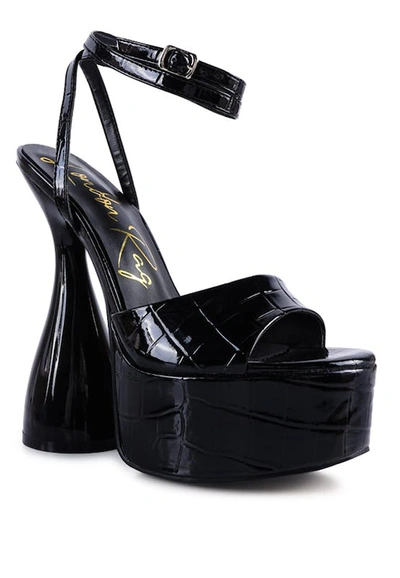 London Rag Drop Dead Patent Croc Ultra High Platform Sandals In Black