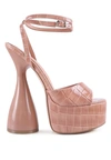 London Rag Drop Dead Patent Croc Ultra High Platform Sandals In Peach